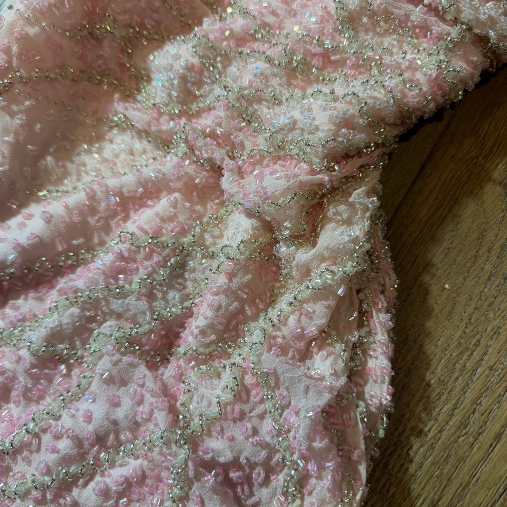 Vintage 100% Silk Beaded Dress Vintage Beaded Dress Pink Strapless Prom Fairy - Picture 14 of 17